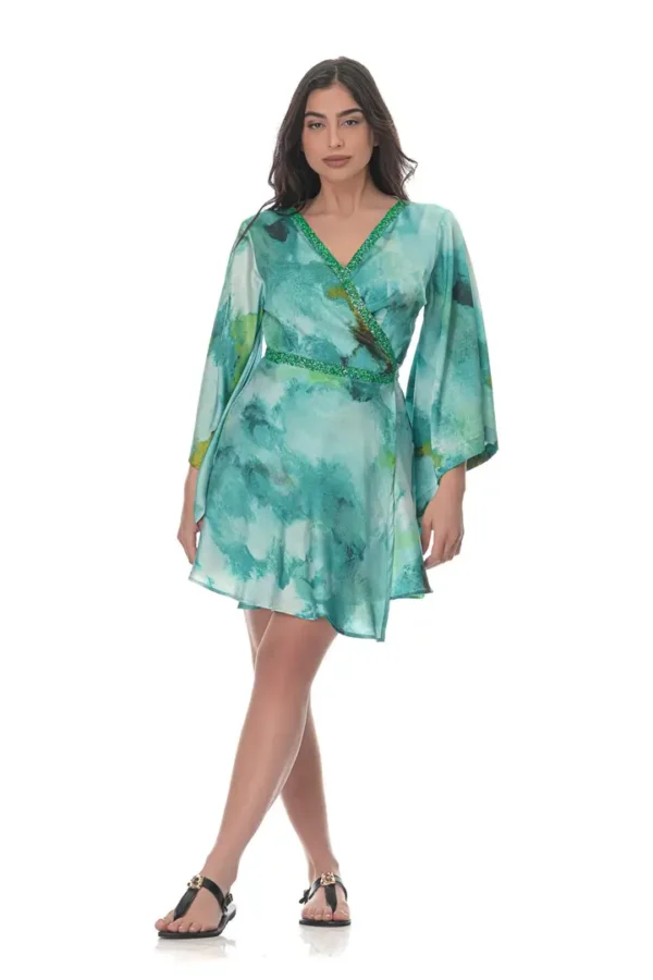 Wrap Mini dress in Emerald Print