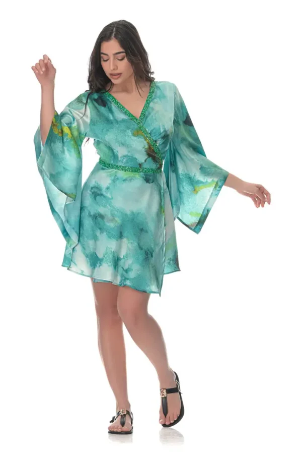 Wrap Mini dress in Emerald Print - Image 2